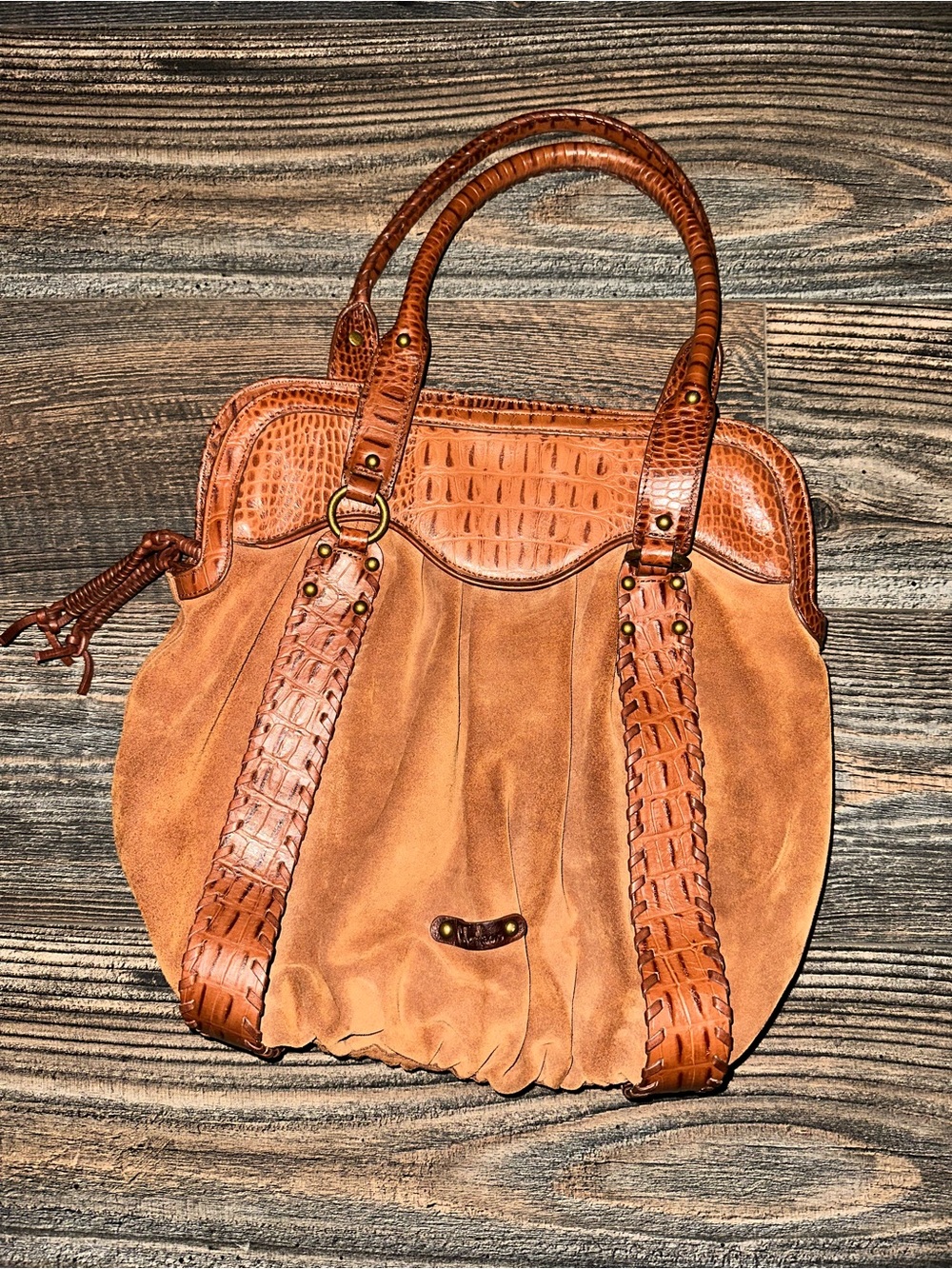 Vintage Cole Haan Cognac Suede & Croc-Texture Satchel / Mint condition